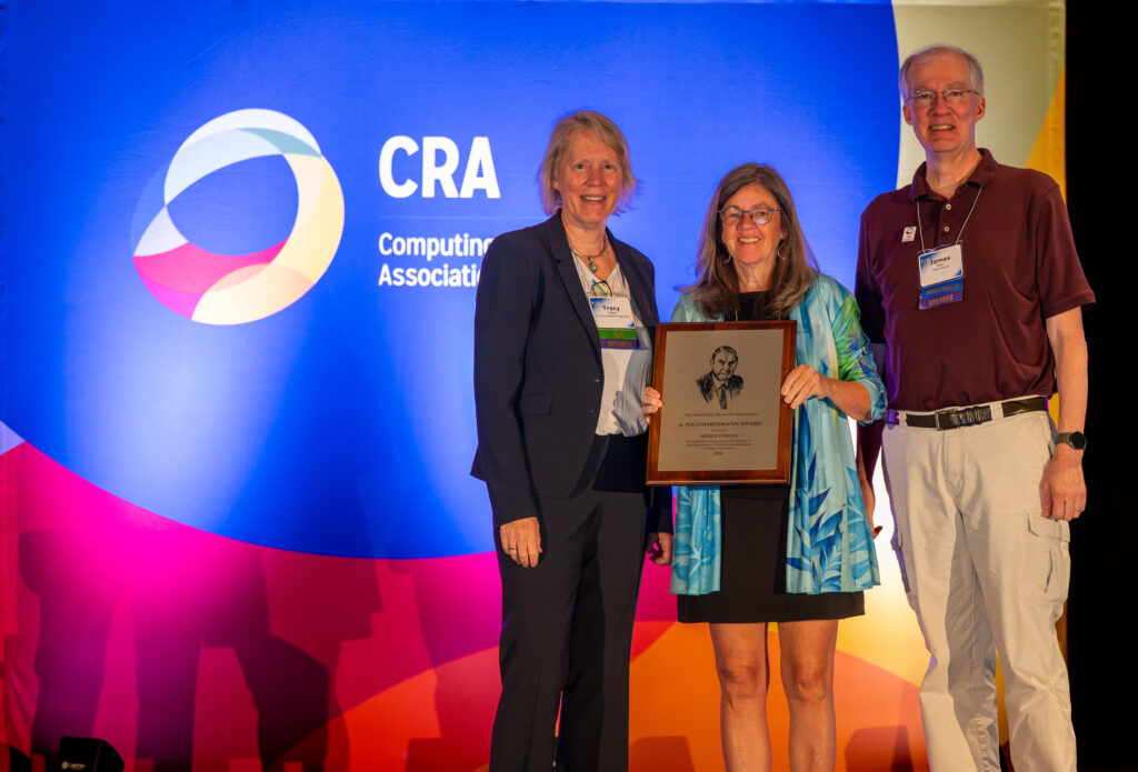 Wendy Powley receiving the prestigious A. Nico Habermann Award from the Computing Research Association (CRA)